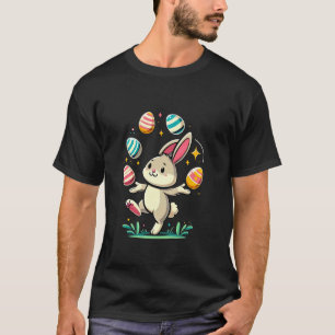 Funny Cute Easter Bunny Juggling Colourful Eggs Ki T-Shirt