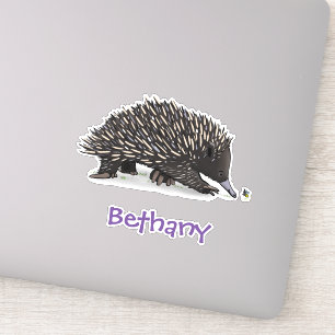Funny cute echidna with bee childrens illustration