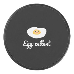 Funny Cute Egg Eggcellent Humourous Food Pun Fun Hockey Puck