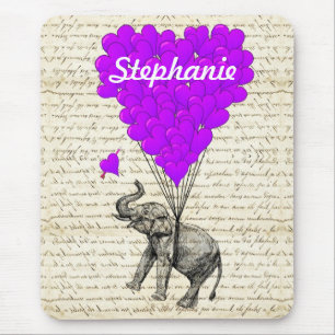 Funny cute elephant and heart balloons mouse mat