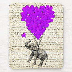 Funny cute elephant and heart balloons mouse mat