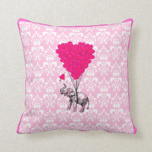 Funny cute elephant & pink damask cushion