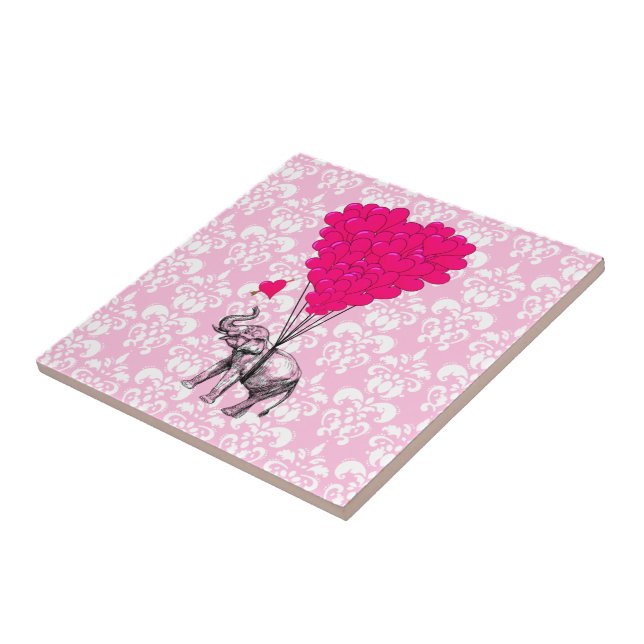 Funny cute elephant & pink damask tile (Side)