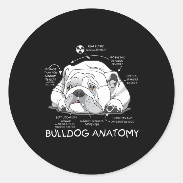 Funny Cute English Bulldog Anatomy Dog Biology Classic Round Sticker (Front)