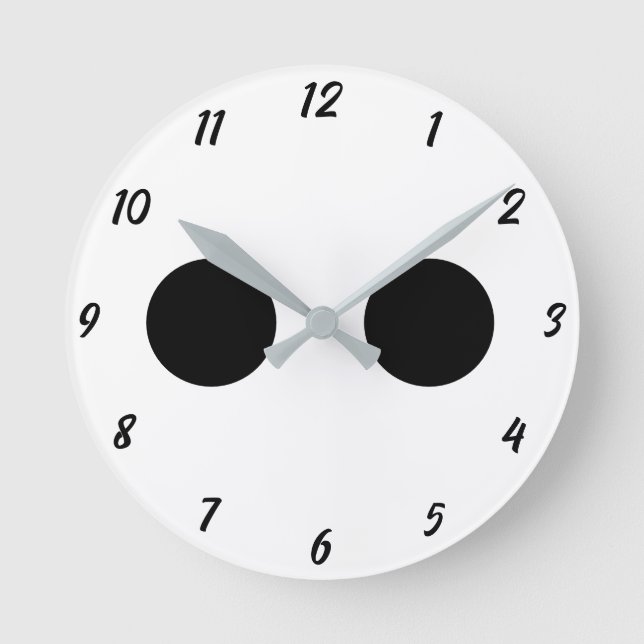 Funny Cute Face Eyes Black White Halloween 2024 Round Clock (Front)