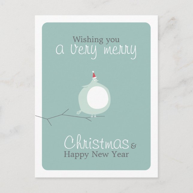 Funny Cute Fat Bird Christmas Wishes Postcard (Front)