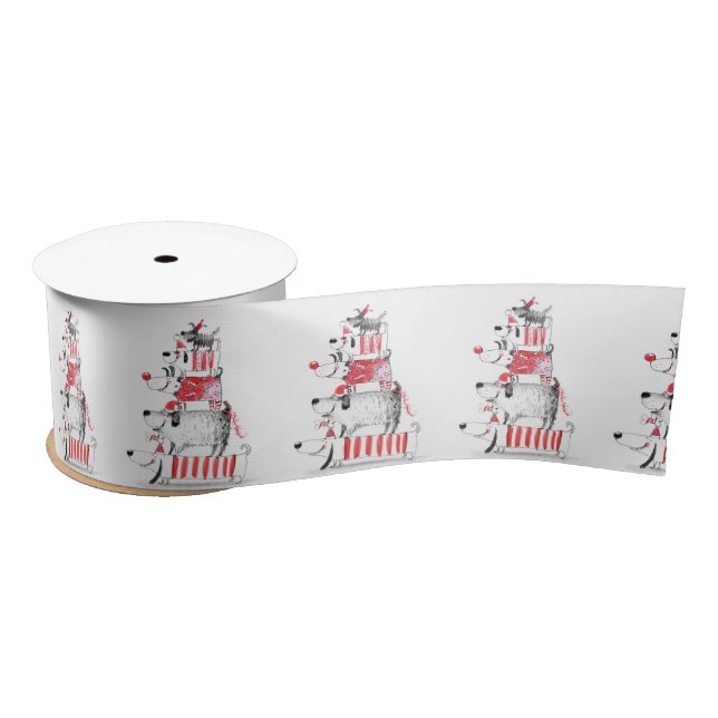 Funny Cute Festive Dogs Merry Christmas  Satin Ribbon (Spool)