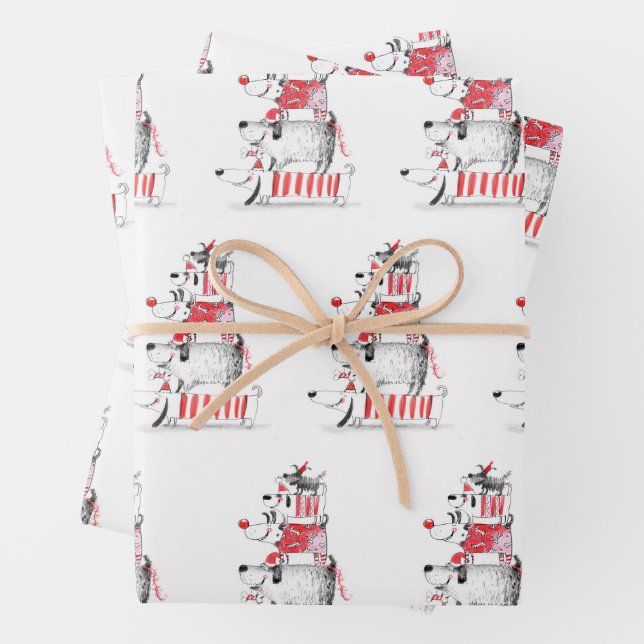 Funny Cute Festive Dogs Merry Christmas  Wrapping Paper Sheet (In situ)