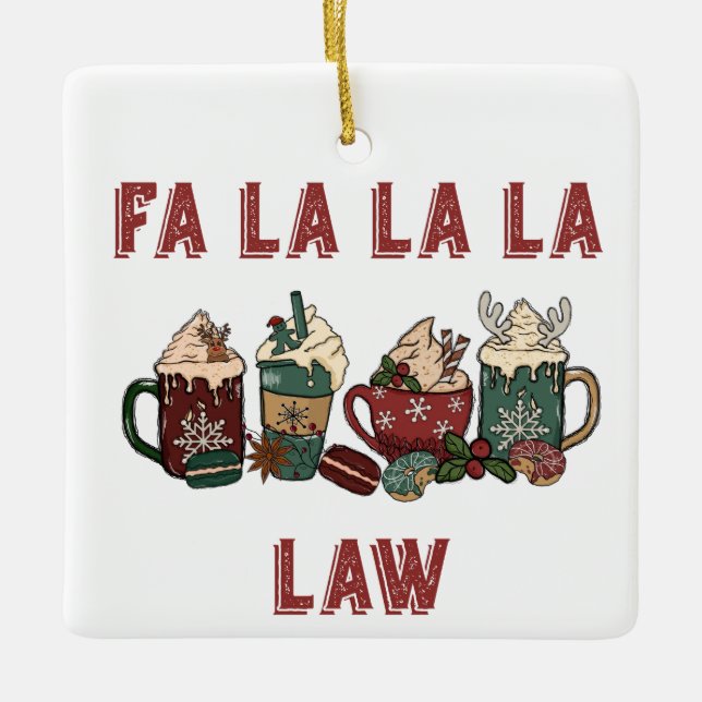 Funny Cute Festive Red and Green Christmas Law Ceramic Ornament (Front)