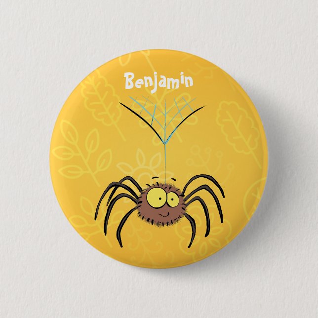 Funny cute fluffy spider cartoon 6 cm round badge (Front)