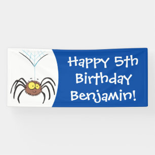 Funny cute fluffy spider cartoon banner
