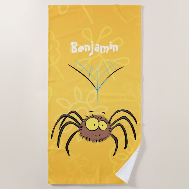 Funny cute fluffy spider cartoon beach towel (Front)