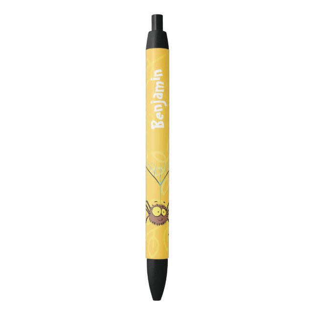 Funny cute fluffy spider cartoon black ink pen (Front Vertical)