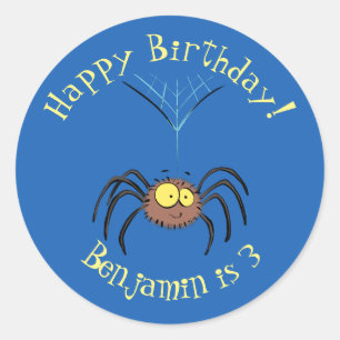 Funny cute fluffy spider cartoon classic round sticker
