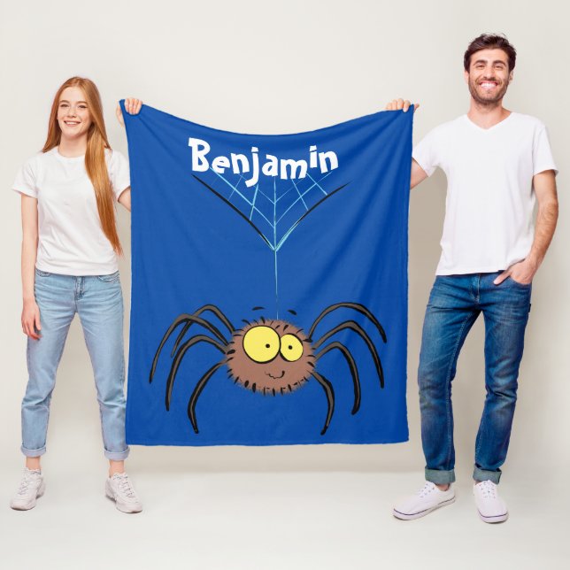 Funny cute fluffy spider cartoon fleece blanket (In Situ)