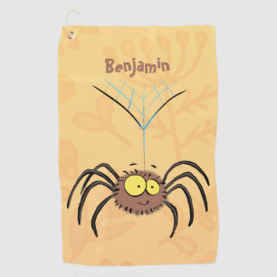 Funny cute fluffy spider cartoon golf towel