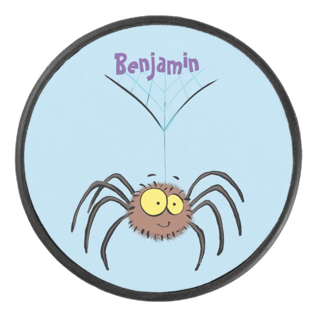 Funny cute fluffy spider cartoon hockey puck (Front)