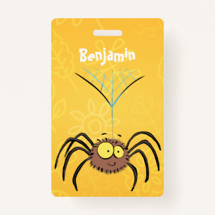 Funny cute fluffy spider cartoon ID badge