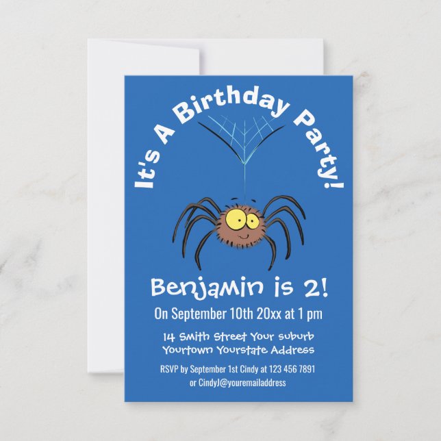Funny cute fluffy spider cartoon invitation (Front)