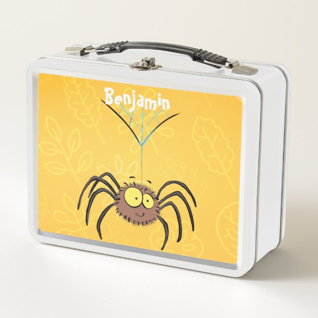 Funny cute fluffy spider cartoon metal lunch box (Front)