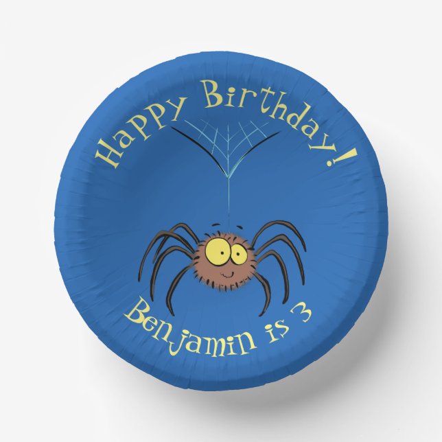 Funny cute fluffy spider cartoon paper plate (Front)