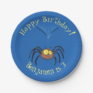 Funny cute fluffy spider cartoon paper plate