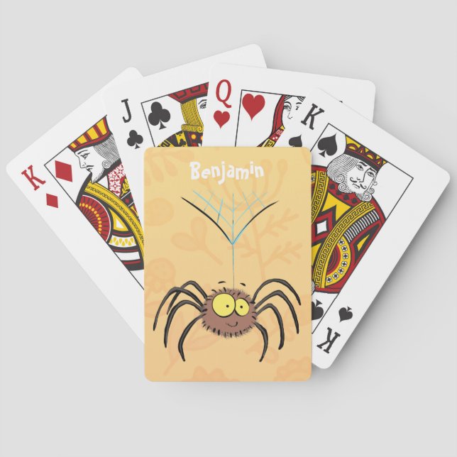 Funny cute fluffy spider cartoon playing cards (Back)