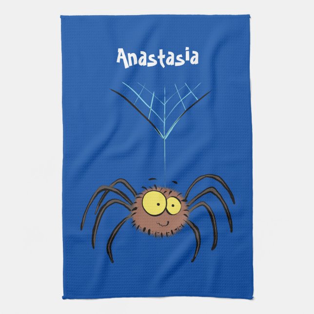 Funny cute fluffy spider cartoon tea towel (Vertical)
