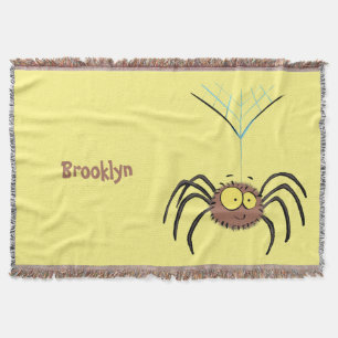 Funny cute fluffy spider cartoon throw blanket