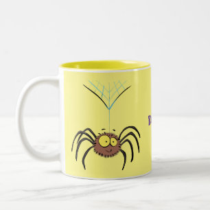 Funny cute fluffy spider cartoon Two-Tone coffee mug