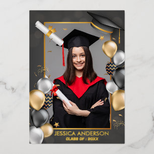 Funny Cute Frame Photo Graduation Party Foil Holiday Card