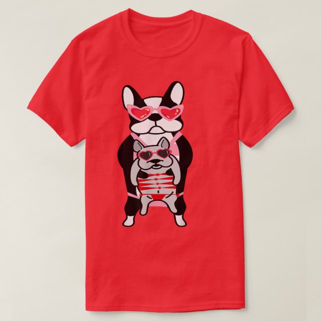 Funny Cute French Bull Dog Valentines Day with Mom T-Shirt (Design Front)