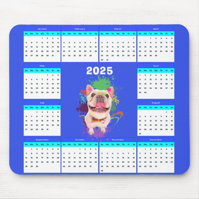 Funny Cute Frenchie Dog Calendar  Mouse Mat (Front)