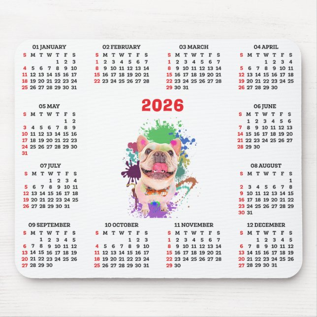 Funny Cute Frenchie Dog Calendar  Mouse Mat (Front)