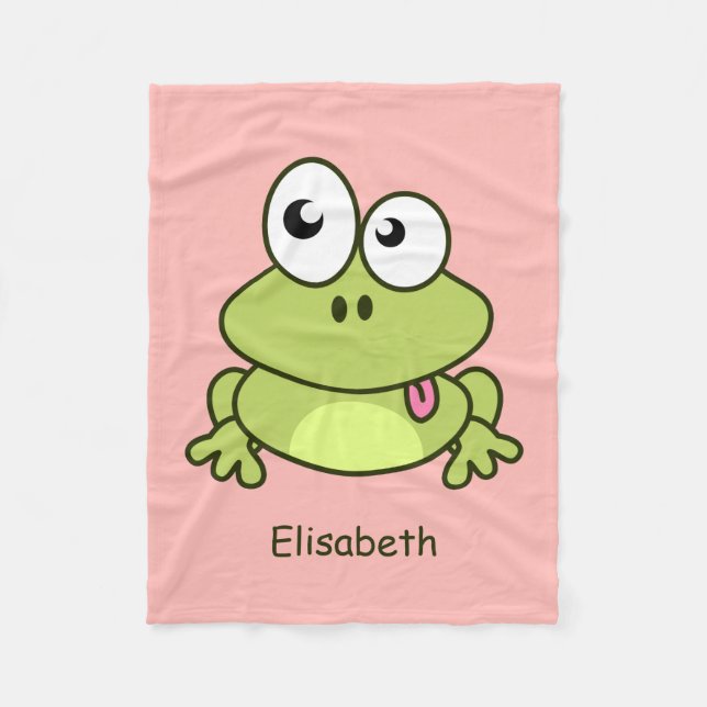 Funny cute frog cartoon kids name fleece blanket (Front)