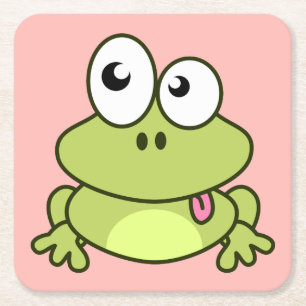 Funny cute frog cartoon pink girl square paper coaster
