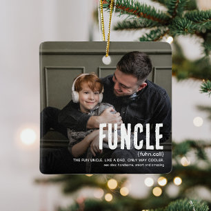 Funny Cute FUNCLE 2 Photo Uncle Christmas Ceramic Ornament