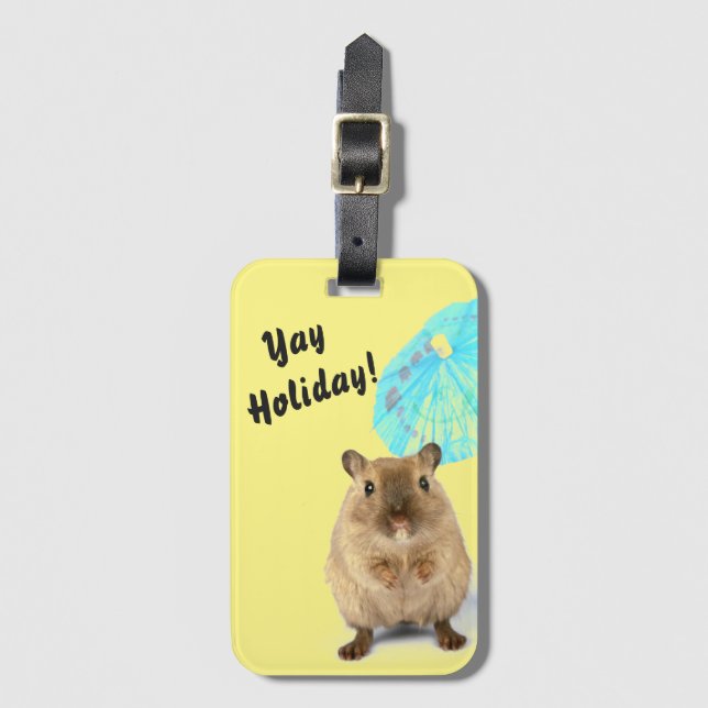 Funny Cute Gerbil Summer Holiday Yellow Luggage Tag (Front Vertical)