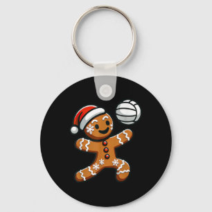 Funny Cute Gingerbread Man Volleyball Christmas Ki Key Ring