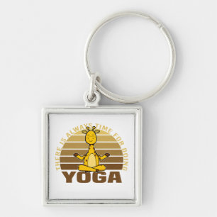 Funny cute giraffe doing yoga. funny yoga poses key ring