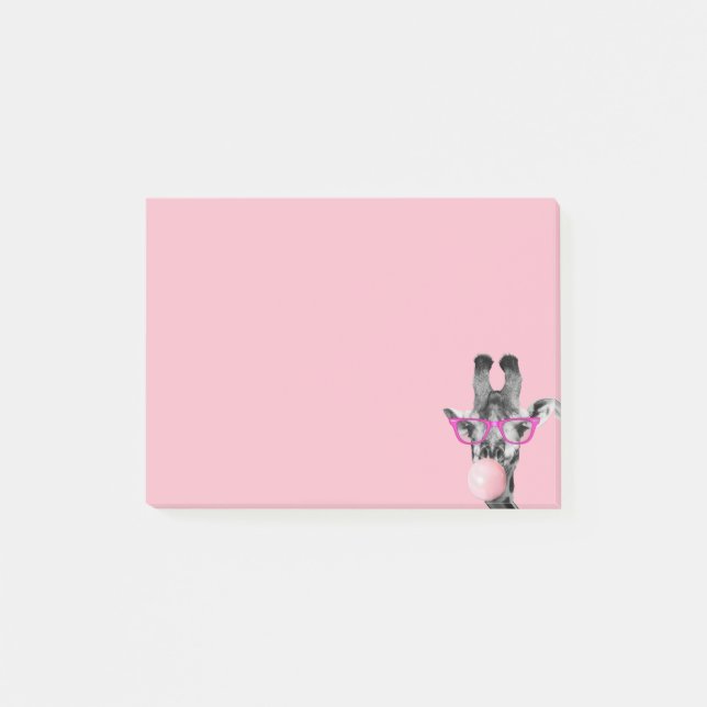 Funny Cute Giraffe Glass Pink Bubble Gum Post-it Notes (Front)