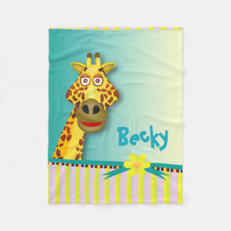 Funny Cute Giraffe | yellow teal Fleece Blanket