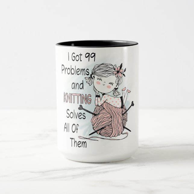 Funny Cute Girl Knitting Yarn Mug (Center)