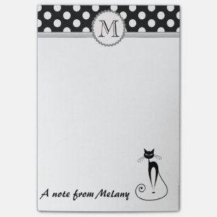 Funny cute girly black cat polka dots monogram post-it notes