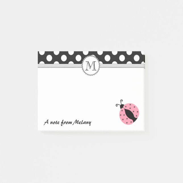 Funny cute girly ladybugs polka dots monogram post-it notes (Front)