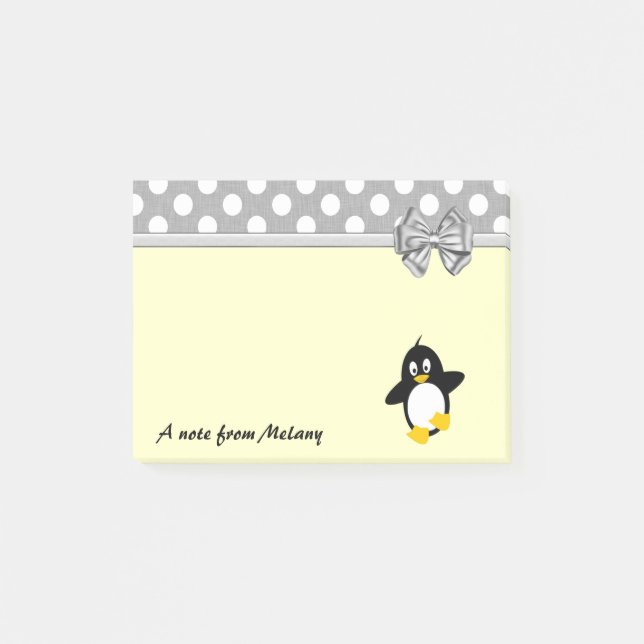 Funny cute girly penguin polka dots monogram post-it notes (Front)