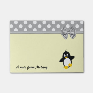 Funny cute girly penguin polka dots monogram post-it notes