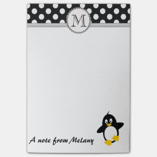 Funny cute girly penguin polka dots monogram post-it notes