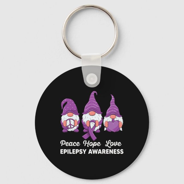 Funny cute Gnomes Peace hope love epilepsy Awarene Key Ring (Front)