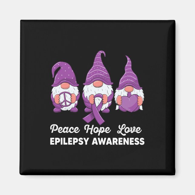 Funny Cute Gnomes Peace Hope Love Epilepsy Awarene Magnet (Front)